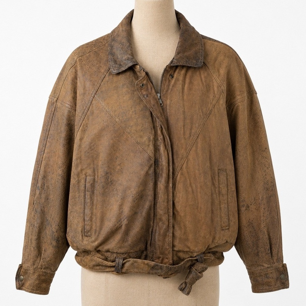 Vintage Adventure Bound Mens Leather Full Zip Bomber‎ Jacket L Brown Distressed
